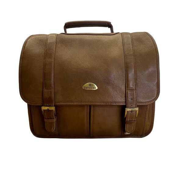Samsonite Brown Leather Adjustable Shoulder Strap & Top Handle Messenger Bag